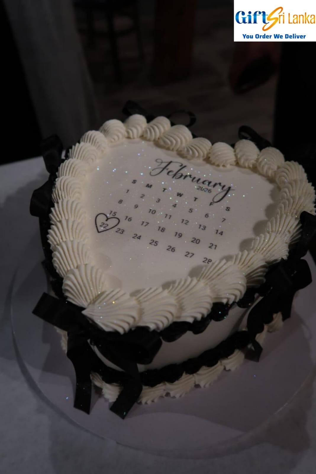 Elegant 1kg Heart Shape Cake with Custom Calendar Design and Butter Icing