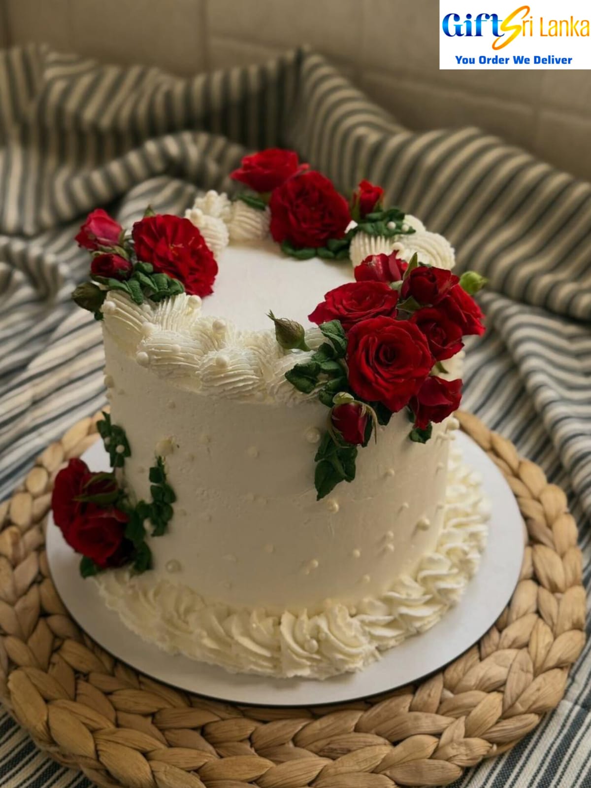Red Rose White Cream Cake | Elegant Floral Celebration Cake