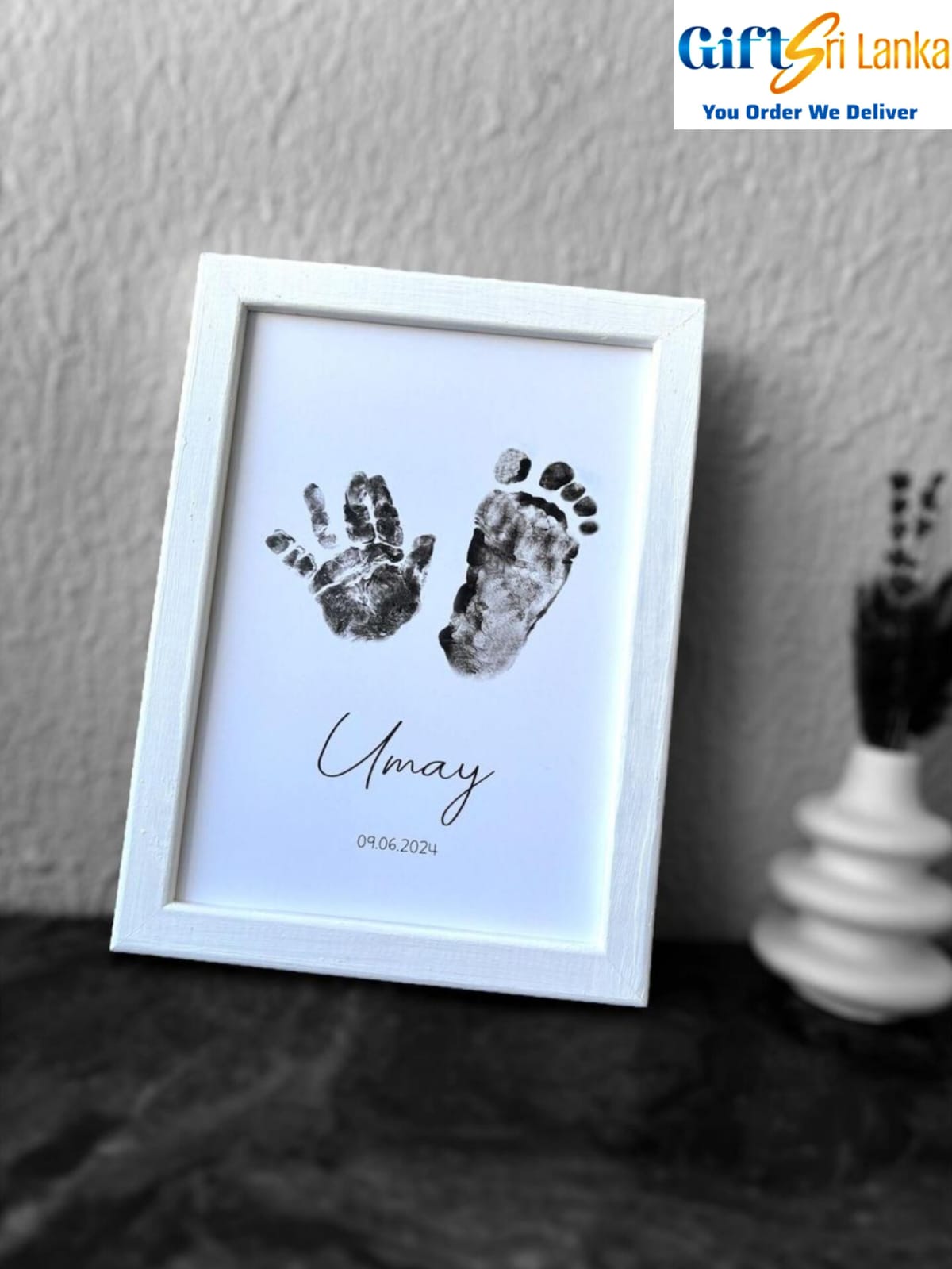Elegant Personalized Baby Keepsake Frame with Handprint, Footprint, and Birth Details