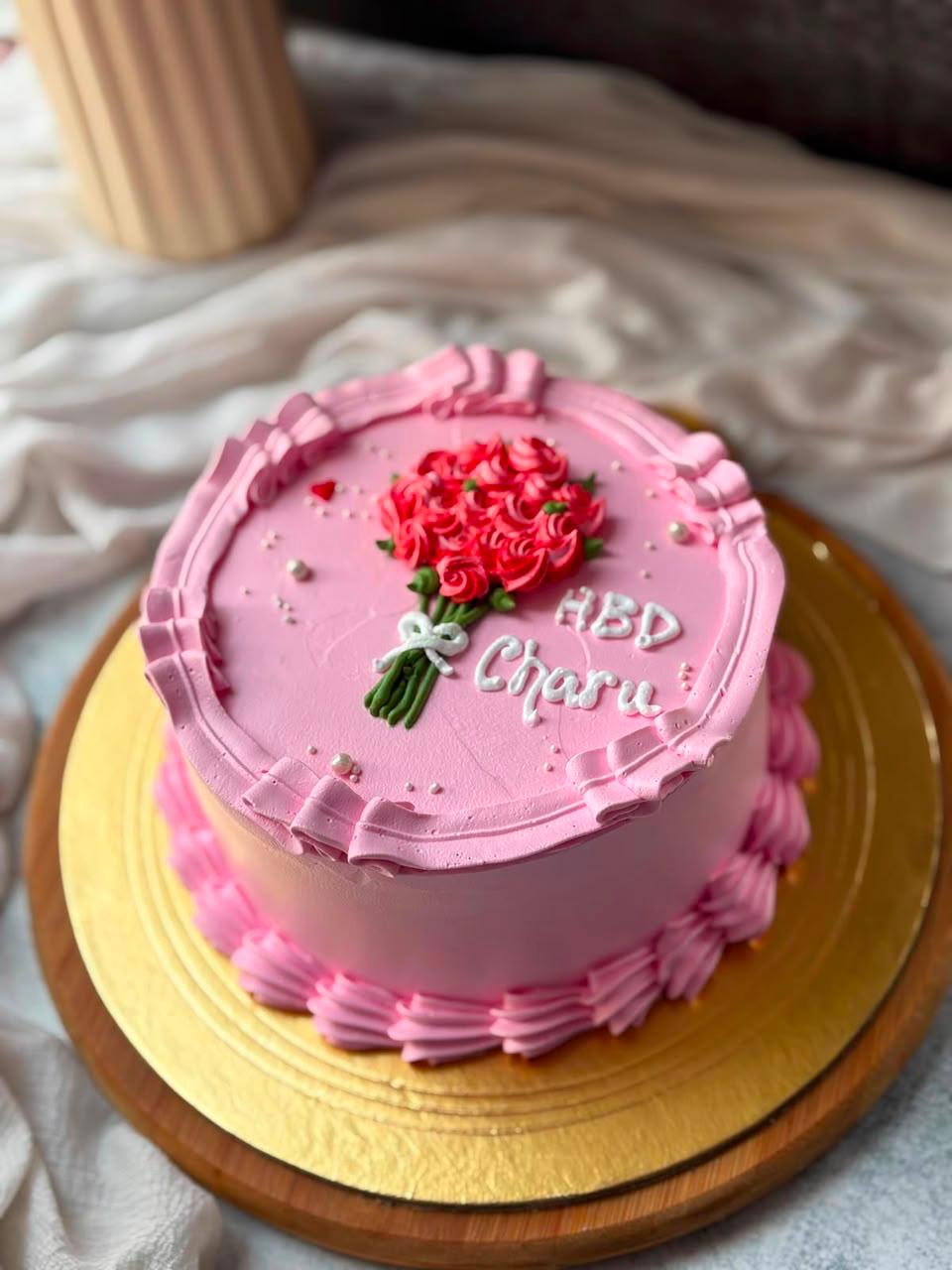 Pink Bouquet Buttercream Cake | Elegant Floral Birthday & Celebration Cake | 750g