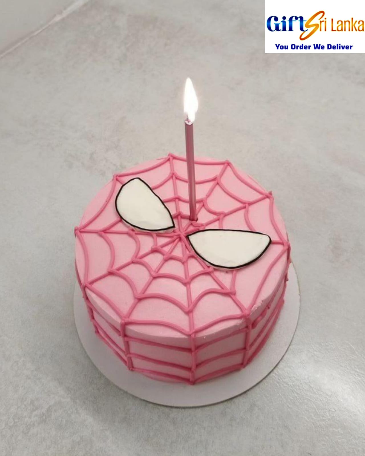 Pink Spider Web Theme Cake with Center Candle – 750g Butter Icing