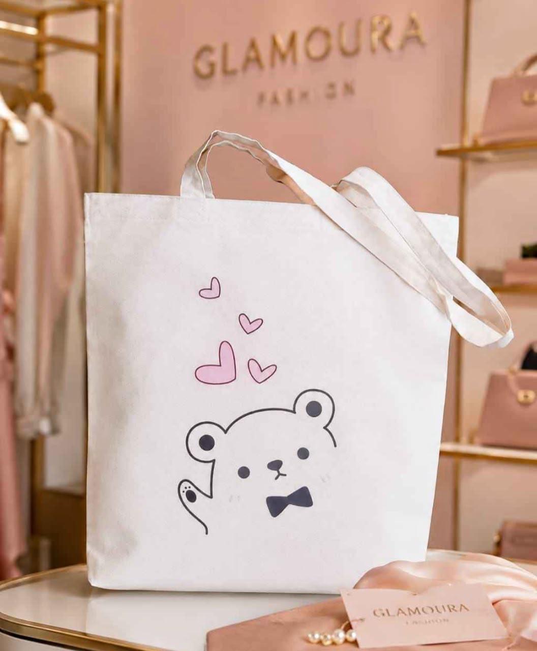 Cute Bear Canvas Tote Bag | Reusable Everyday Shoulder Bag