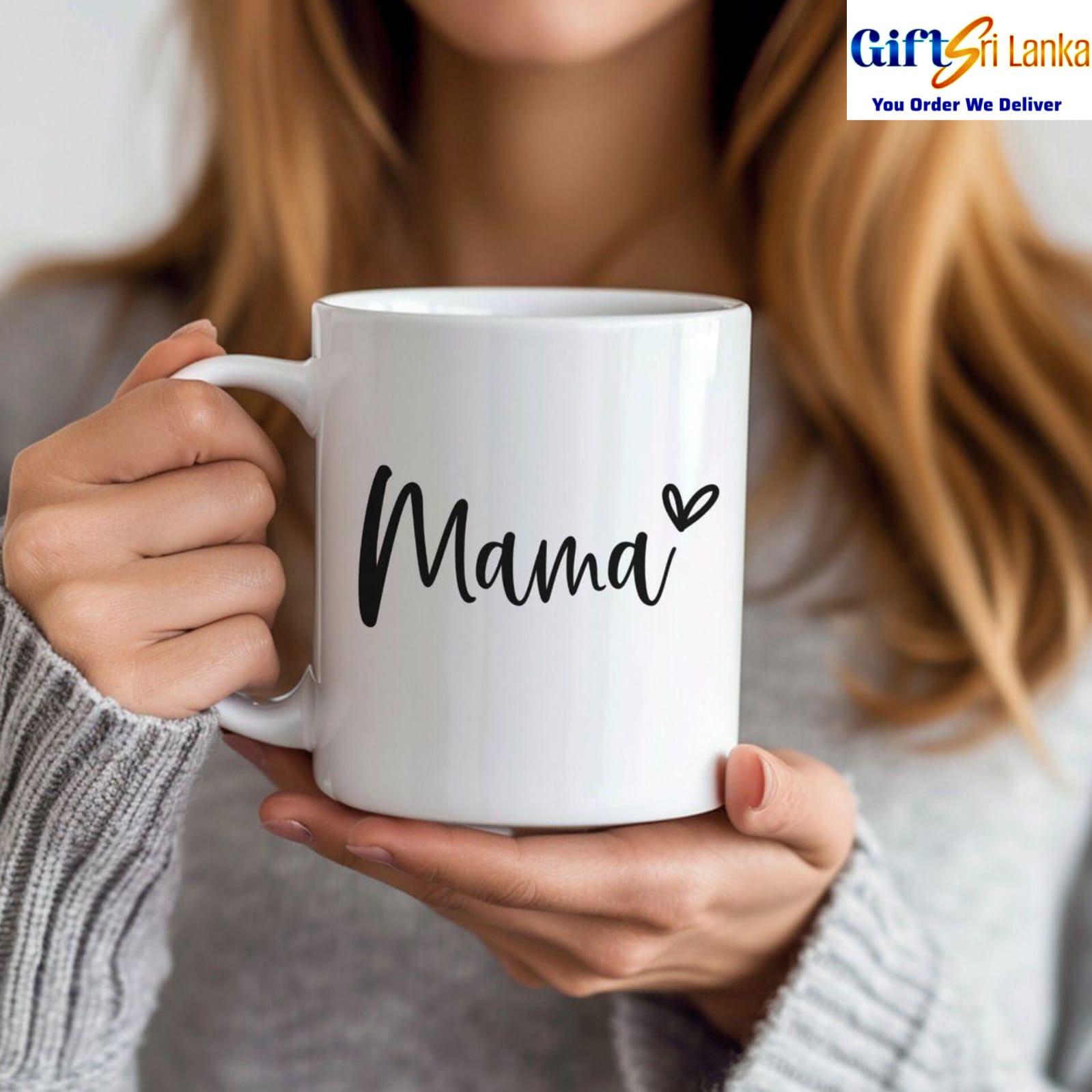 “Mama” Handwritten Script Mug with Heart – White Ceramic