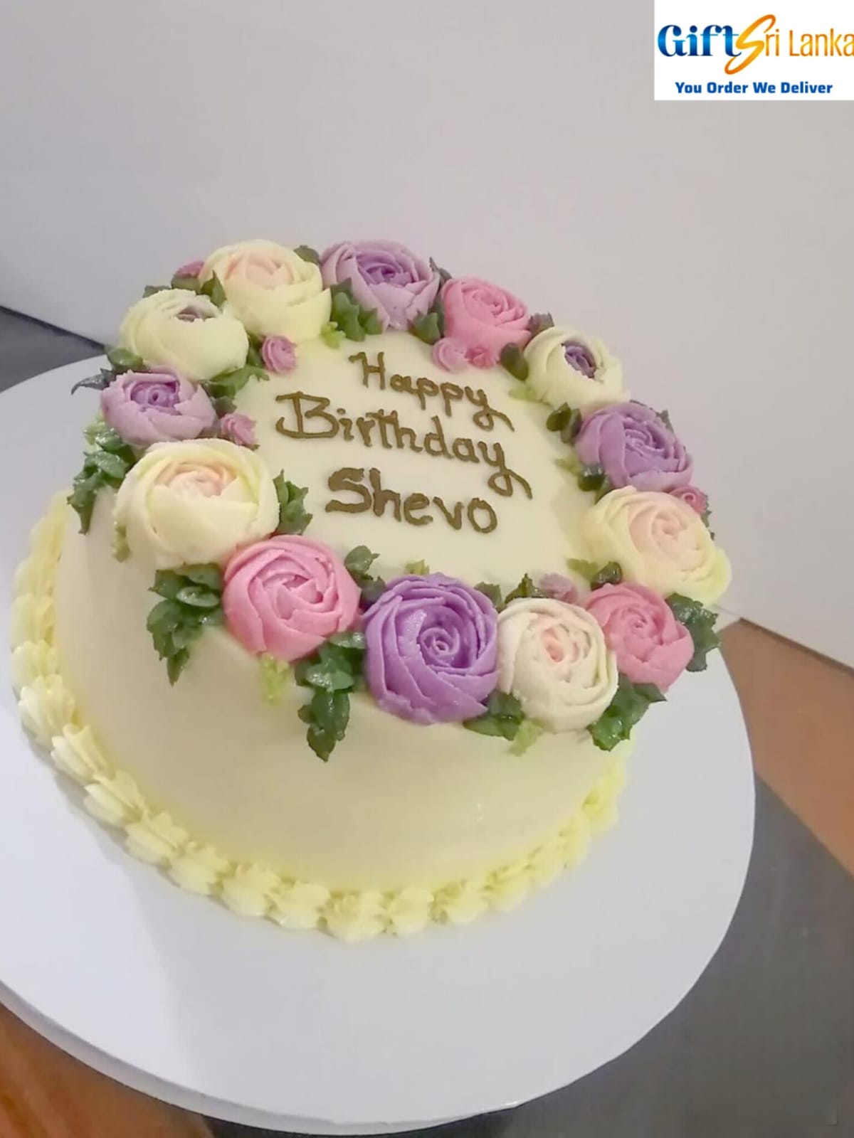 1kg Elegant Ribbon Cake with Pastel Buttercream Flower Wreath