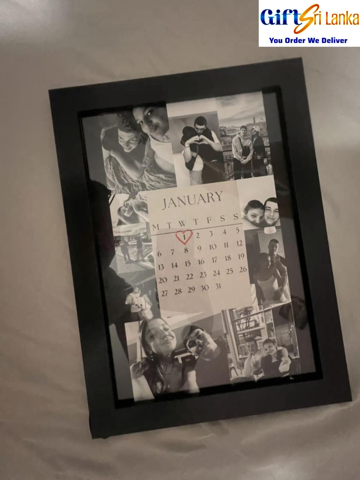 Personalized Black & White Anniversary Photo Collage Frame with Calendar