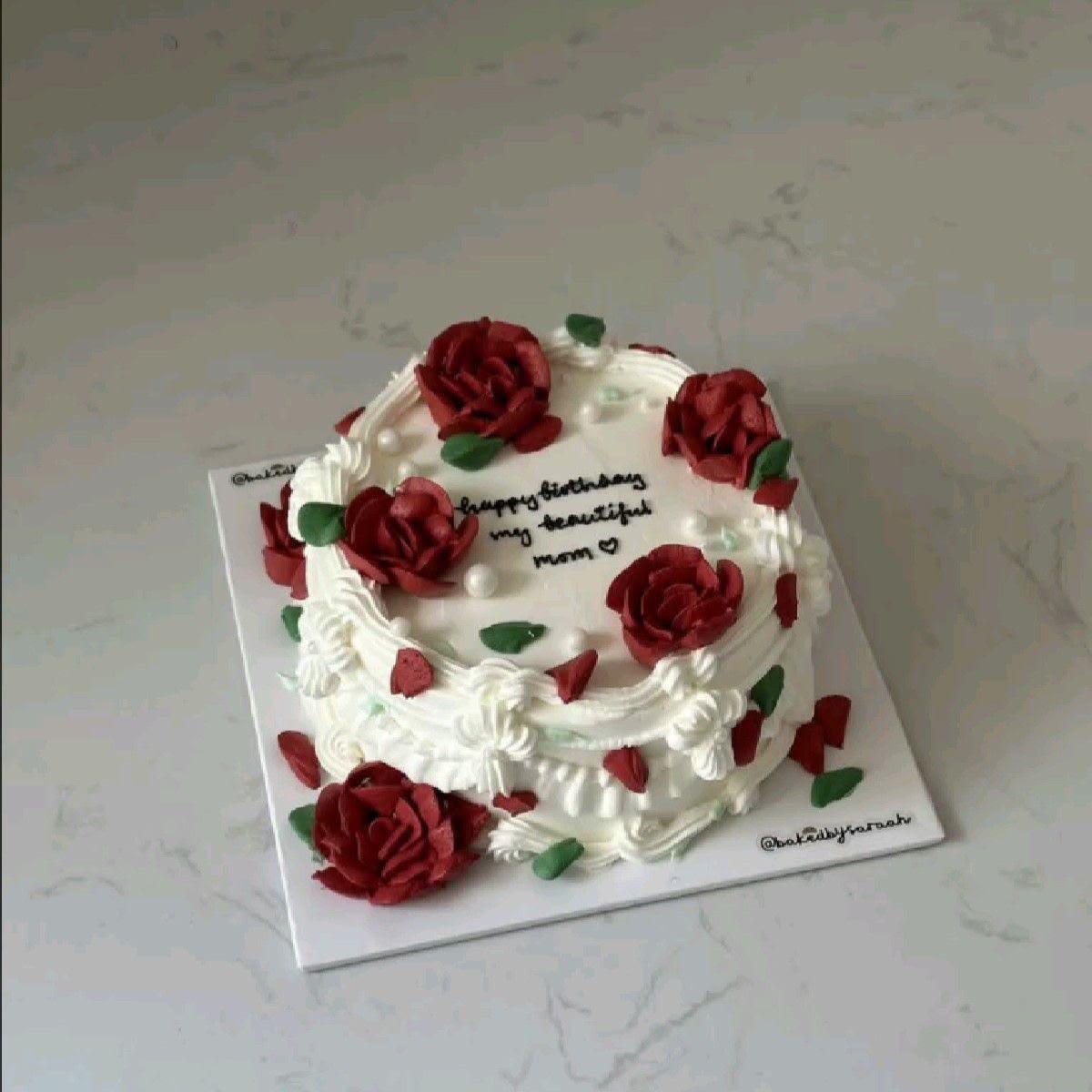 Elegant Mother's Birthday Butter Icing Cake | Premium Floral Celebration Cake | 1kg