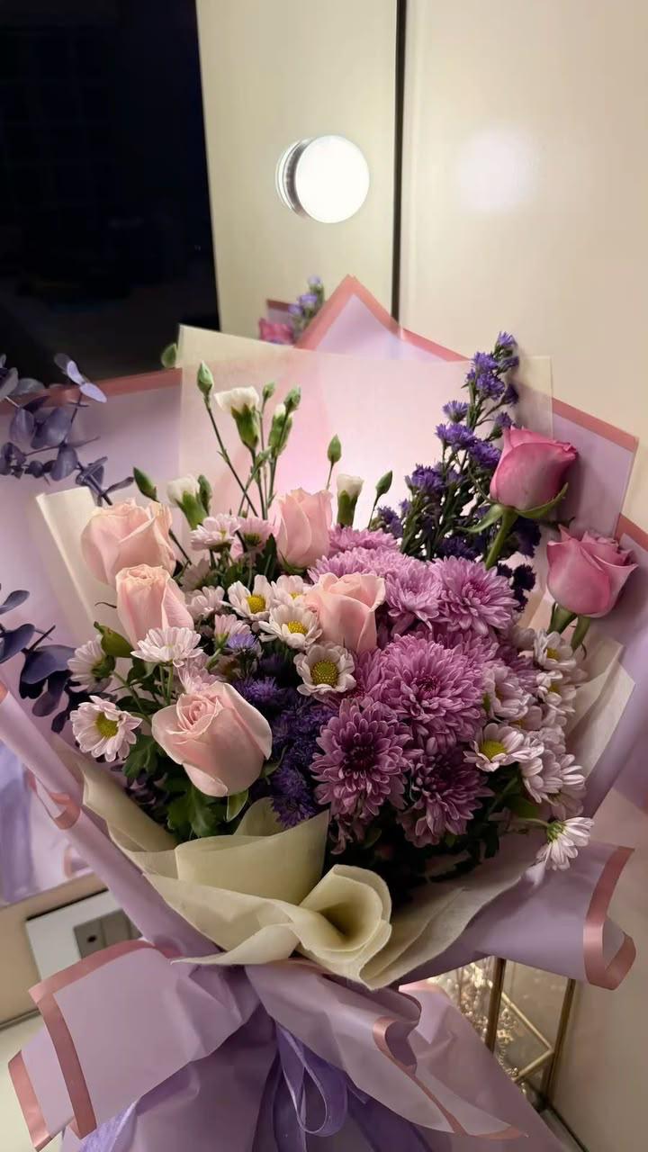 Blush Pink & Purple Flower Bouquet | Elegant Fairytale Fresh Floral Arrangement