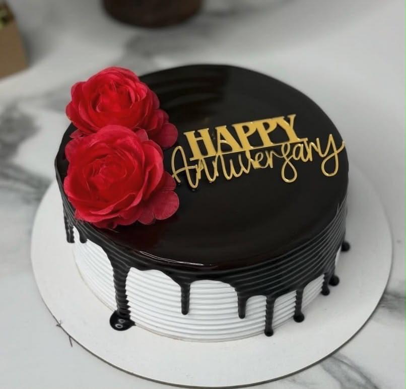 Luxury Red Rose Chocolate Anniversary Cake | Elegant Celebration Cake