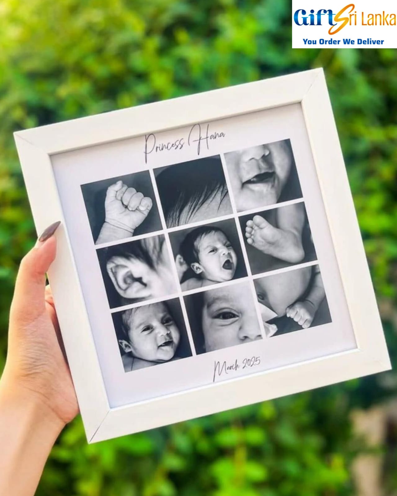 Elegant Custom Baby Photo Collage Frame with Name and Date